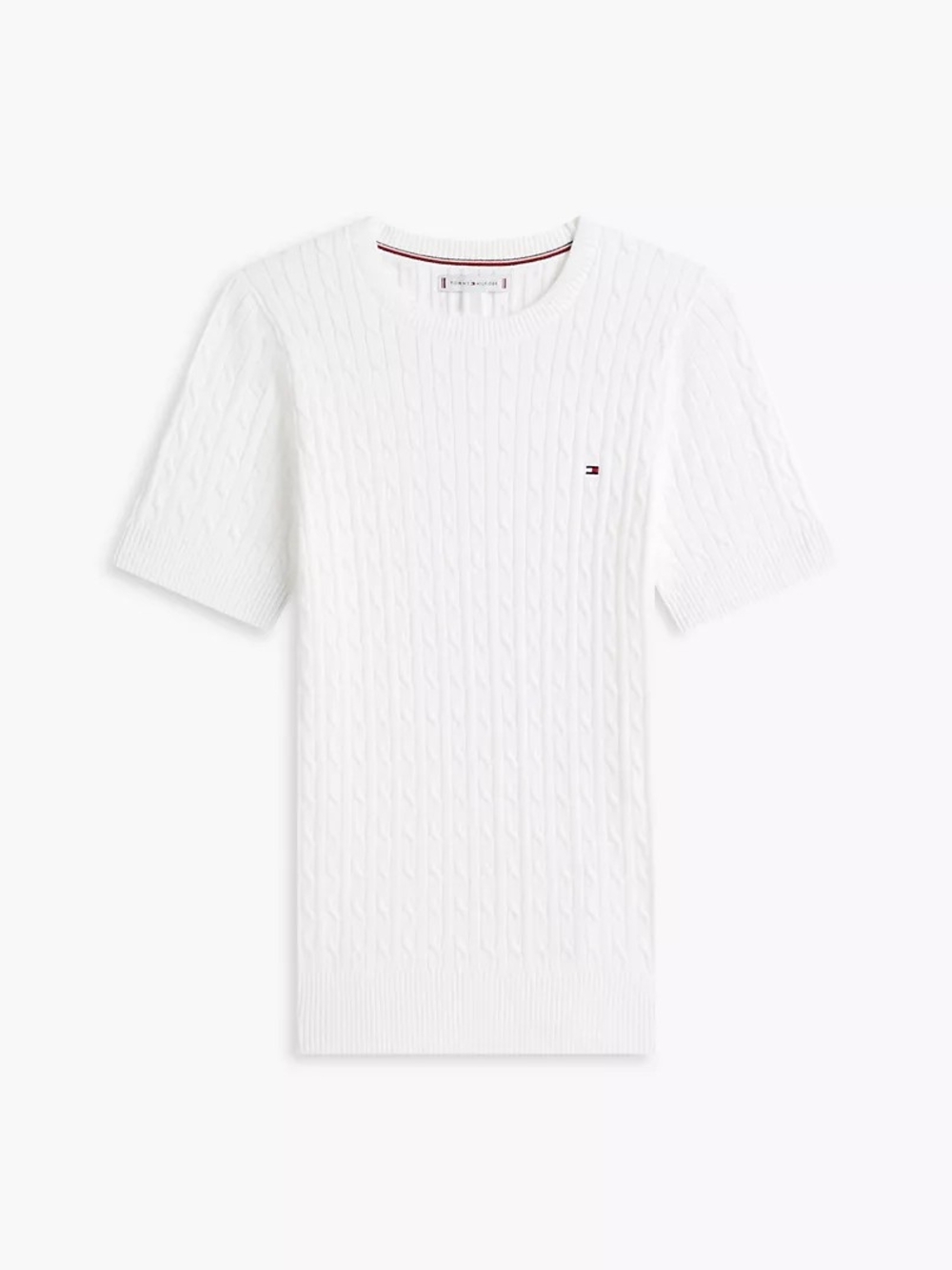 Tommy Hilfiger White Cable Knit Short Sleeve Sweater